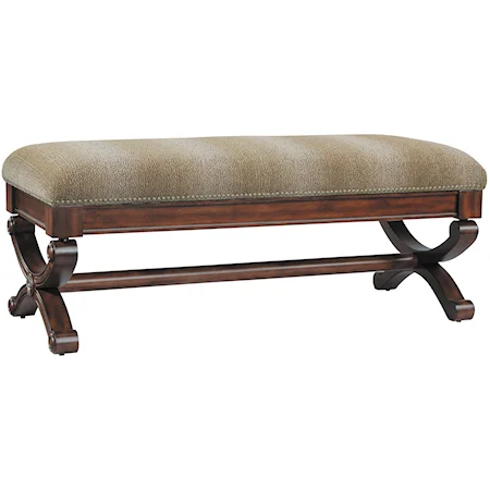 Transitional Accent Bench with Animal Print Fabric Seat and Nail Head Trim